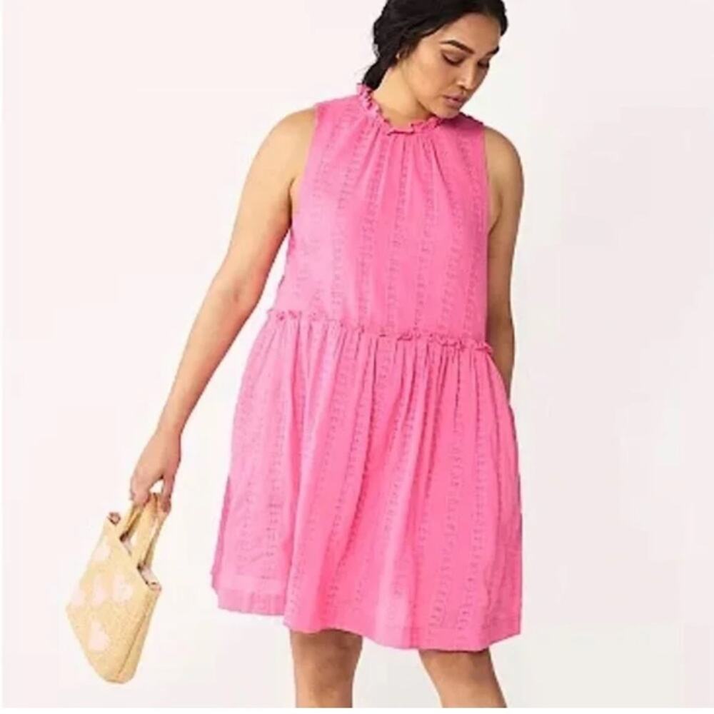Draper James women's XL rsvp pink eyelet baby doll dress sleeveless spring`